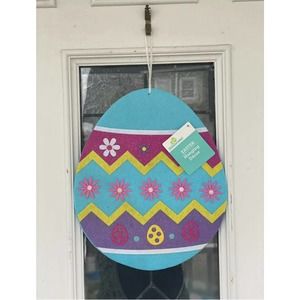Yellow Blue Purple Glitter Flowers Easter Egg Wreath Wall Decor Door Sign Plaque